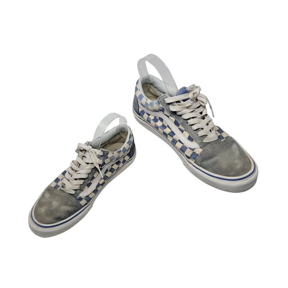 Vans Blue White Suede Checkered Old Skool Sneakers Sz 9.5 Mens 11 Womens Skater - Picture 1 of 13